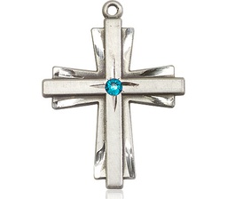 [0677YSS-STN12] Sterling Silver Cross Medal with a 3mm Zircon Swarovski stone