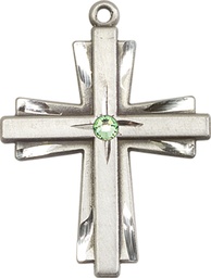 [0677YSS-STN8] Sterling Silver Cross Medal with a 3mm Peridot Swarovski stone
