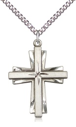 [0677YSS/24SS] Sterling Silver Cross Pendant on a 24 inch Sterling Silver Heavy Curb chain