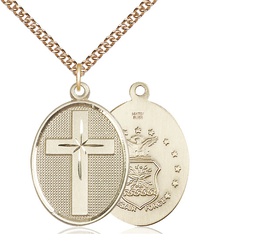 [0783GF1/24GF] 14kt Gold Filled Cross Air Force Pendant on a 24 inch Gold Filled Heavy Curb chain