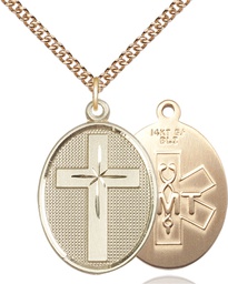 [0783GF10/24GF] 14kt Gold Filled Cross EMT Pendant on a 24 inch Gold Filled Heavy Curb chain