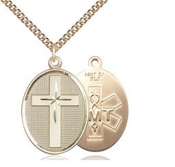 [0783GF10/24GF] 14kt Gold Filled Cross EMT Pendant on a 24 inch Gold Filled Heavy Curb chain