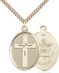 [0783GF2/24GF] 14kt Gold Filled Cross Army Pendant on a 24 inch Gold Filled Heavy Curb chain