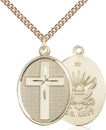 [0783GF6/24GF] 14kt Gold Filled Cross Navy Pendant on a 24 inch Gold Filled Heavy Curb chain