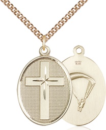 [0783GF7/24GF] 14kt Gold Filled Cross Paratrooper Pendant on a 24 inch Gold Filled Heavy Curb chain