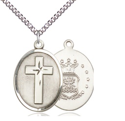 [0783SS1/24SS] Sterling Silver Cross Air Force Pendant on a 24 inch Sterling Silver Heavy Curb chain