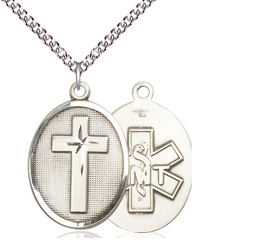 [0783SS10/24SS] Sterling Silver Cross EMT Pendant on a 24 inch Sterling Silver Heavy Curb chain