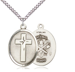 [0783SS5/24SS] Sterling Silver Cross National Guard Pendant on a 24 inch Sterling Silver Heavy Curb chain