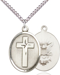 [0783SS6/24SS] Sterling Silver Cross Navy Pendant on a 24 inch Sterling Silver Heavy Curb chain