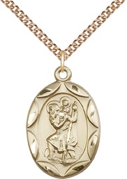 [0801CGF/24GF] 14kt Gold Filled Saint Christopher Pendant on a 24 inch Gold Filled Heavy Curb chain