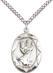 [0801CSS/24SS] Sterling Silver Saint Christopher Pendant on a 24 inch Sterling Silver Heavy Curb chain