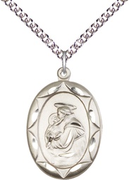 [0801DSS/24SS] Sterling Silver Saint Anthony Pendant on a 24 inch Sterling Silver Heavy Curb chain