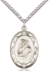 [0801DSS/24SS] Sterling Silver Saint Anthony Pendant on a 24 inch Sterling Silver Heavy Curb chain