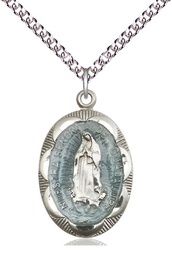 [0801EFSS/24SS] Sterling Silver Our Lady of Guadalupe Pendant on a 24 inch Sterling Silver Heavy Curb chain