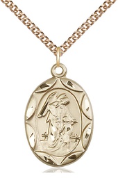 [0801EGF/24GF] 14kt Gold Filled Guardian Angel Pendant on a 24 inch Gold Filled Heavy Curb chain