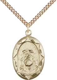 [0801EHGF/24GF] 14kt Gold Filled Ecce Homo Pendant on a 24 inch Gold Filled Heavy Curb chain