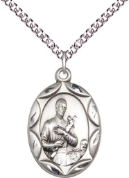 [0801GSS/24SS] Sterling Silver Saint Gerard Pendant on a 24 inch Sterling Silver Heavy Curb chain