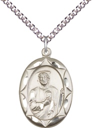 [0801JSS/24SS] Sterling Silver Saint Jude Pendant on a 24 inch Sterling Silver Heavy Curb chain