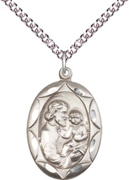 [0801KSS/24SS] Sterling Silver Saint Joseph Pendant on a 24 inch Sterling Silver Heavy Curb chain