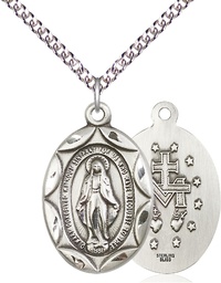 [0801MSS/24SS] Sterling Silver Miraculous Pendant on a 24 inch Sterling Silver Heavy Curb chain