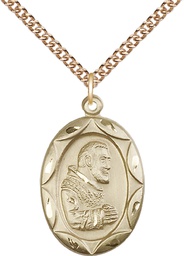 [0801PIGF/24GF] 14kt Gold Filled Saint Pio of Pietrelcina Pendant on a 24 inch Gold Filled Heavy Curb chain