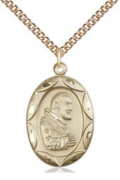 [0801PIGF/24GF] 14kt Gold Filled Saint Pio of Pietrelcina Pendant on a 24 inch Gold Filled Heavy Curb chain