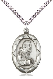 [0801PISS/24SS] Sterling Silver Saint Pio of Pietrelcina Pendant on a 24 inch Sterling Silver Heavy Curb chain