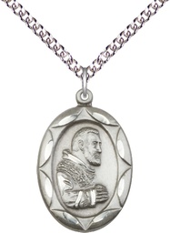 [0801PISS/24SS] Sterling Silver Saint Pio of Pietrelcina Pendant on a 24 inch Sterling Silver Heavy Curb chain