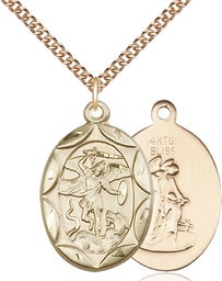 [0801RGF/24GF] 14kt Gold Filled Saint Michael the Archangel Pendant on a 24 inch Gold Filled Heavy Curb chain