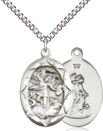 [0801RSS/24SS] Sterling Silver Saint Michael the Archangel Pendant on a 24 inch Sterling Silver Heavy Curb chain