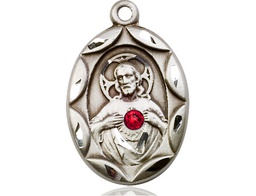 [0801SSS-STN7] Sterling Silver Scapular w/ Ruby Stone Medal with a 3mm Ruby Swarovski stone