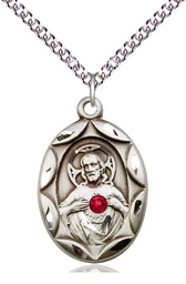 [0801SSS-STN7/24SS] Sterling Silver Scapular w/ Ruby Stone Pendant with a 3mm Ruby Swarovski stone on a 24 inch Sterling Silver Heavy Curb chain