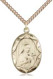 [0801TGF/24GF] 14kt Gold Filled Saint Theresa Pendant on a 24 inch Gold Filled Heavy Curb chain
