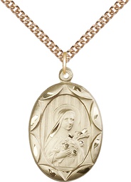 [0801TGF/24GF] 14kt Gold Filled Saint Theresa Pendant on a 24 inch Gold Filled Heavy Curb chain