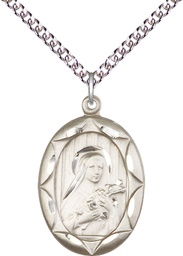 [0801TSS/24SS] Sterling Silver Saint Theresa Pendant on a 24 inch Sterling Silver Heavy Curb chain