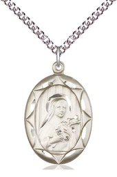 [0801TSS/24SS] Sterling Silver Saint Theresa Pendant on a 24 inch Sterling Silver Heavy Curb chain