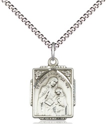 [0804AESS/18S] Sterling Silver Saint Anne Pendant on a 18 inch Light Rhodium Light Curb chain