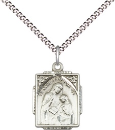 [0804AESS/18S] Sterling Silver Saint Anne Pendant on a 18 inch Light Rhodium Light Curb chain