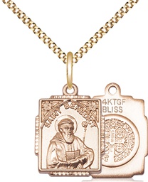 [0804BGF/18G] 14kt Gold Filled Saint Benedict Pendant on a 18 inch Gold Plate Light Curb chain