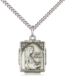 [0804CESS/18S] Sterling Silver Saint Cecilia Pendant on a 18 inch Light Rhodium Light Curb chain