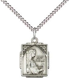 [0804CESS/18S] Sterling Silver Saint Cecilia Pendant on a 18 inch Light Rhodium Light Curb chain