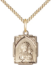 [0804CZGF/18G] 14kt Gold Filled Our Lady of Czestochowa Pendant on a 18 inch Gold Plate Light Curb chain