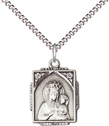 [0804CZSS/18S] Sterling Silver Our Lady of Czestochowa Pendant on a 18 inch Light Rhodium Light Curb chain