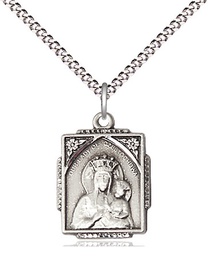 [0804CZSS/18S] Sterling Silver Our Lady of Czestochowa Pendant on a 18 inch Light Rhodium Light Curb chain