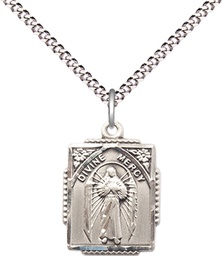 [0804DMSS/18S] Sterling Silver Divine Mercy Pendant on a 18 inch Light Rhodium Light Curb chain