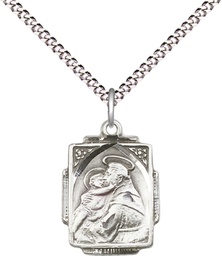 [0804DSS/18S] Sterling Silver Saint Anthony Pendant on a 18 inch Light Rhodium Light Curb chain