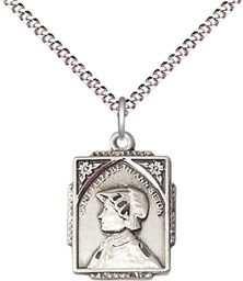 [0804EASS/18S] Sterling Silver Saint Elizabeth Ann Seton Pendant on a 18 inch Light Rhodium Light Curb chain