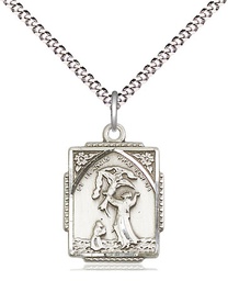 [0804FCSS/18S] Sterling Silver Saint Francis of Assisi Pendant on a 18 inch Light Rhodium Light Curb chain