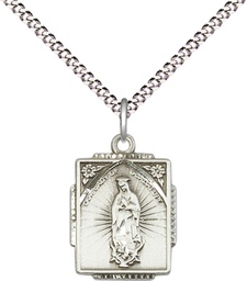 [0804FSS/18S] Sterling Silver Our Lady of Guadalupe Pendant on a 18 inch Light Rhodium Light Curb chain