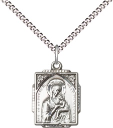 [0804HSS/18S] Sterling Silver Our Lady of Perpetual Help Pendant on a 18 inch Light Rhodium Light Curb chain